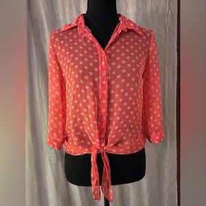 Pink polka dot button up blouse​​​